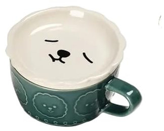 Tazza da caffè con gatto in stile cartone animato con coperchio con motivo gatto animale, carina, tazza creativa per la colazione (verde chiaro)