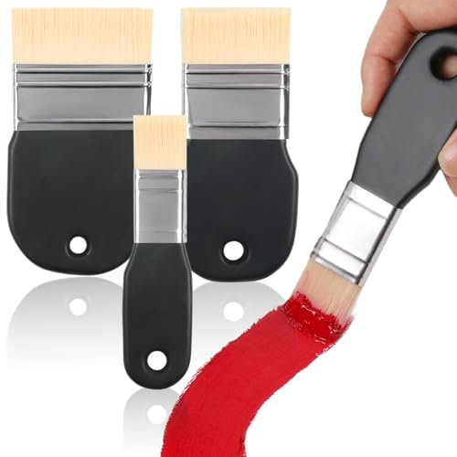 3PCS Flat Paint Brush Set 1, 2, 3 Soft Nylon Brushes for Acrylic, Oil, Watercolor, Varnish Painting