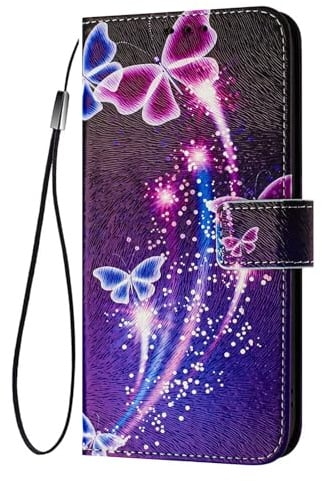 ILING Fodral till Samsung Galaxy A17 5G/4G, elegant blomma och söt tecknad mönsterdesign damplånbok PU-läder stötsäker flip folio skydd med kortplatser, ställ (fyrverkerier)