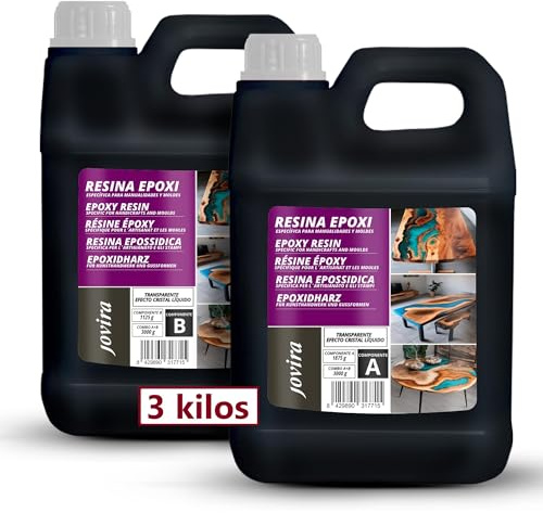 JOVIRA PINTURAS Resina epoxi transparente | 3 Kg| Para manualidades, obras de arte, madera, mesas creativas de madera, joyas artísticas, manualidades creativas, bricolaje. (3 Kilos)