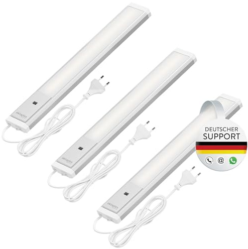 Oktaplex 3er Set Riva LED Unterbauleuchte Küche 40cm flach mit Sensor | 400lm Dimmbar Warmweiß 3000K Küchenbeleuchtung 6W Unterbaulampe silber