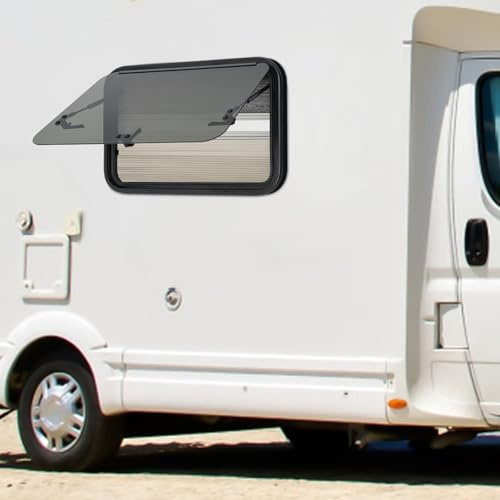 Ventana para caravana 700x450 mm con protección contra mosquitos y cerradura de seguridad de 85°. Ventana para autocaravana. Montaje sencillo. Ventana externa de empuje para RV. Aluminio, ABS, vidrio
