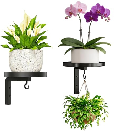Soporte para plantas colgante de pared, 2 unidades, soporte para flores colgantes y estantería para plantas de varios niveles de metal, estante alto para plantas de interior y decoración, interior y