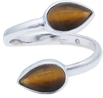 Ring 925 Silber Tigerauge brauner Stein größenverstellbar Edelstein echt Silber Damen Sterling Silber Geschenk (MRV-087-18)