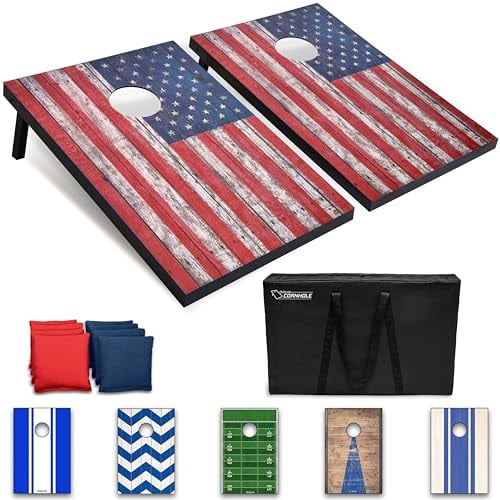 GoSports Cornhole Game Set mit amerikanischer Flagge, 90 x 60 cm, inklusive zwei 90 x 60 cm großen Brettern, 8 Sitzsäcken und Tragetasche