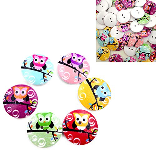50 Stück Knopf Knöpfe Mit Eulenmuster Bunte Knöpfe Cartoon-eule-schaltflächen Holzknöpfe Karikatur Hölzern