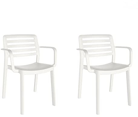 GARBAR Wind Set 2 Silla con Brazos Interior, Exterior | jardín, terraza, balcón, Salon, Cocina, Comedor | diseño, Ligero, apilable | Blanco