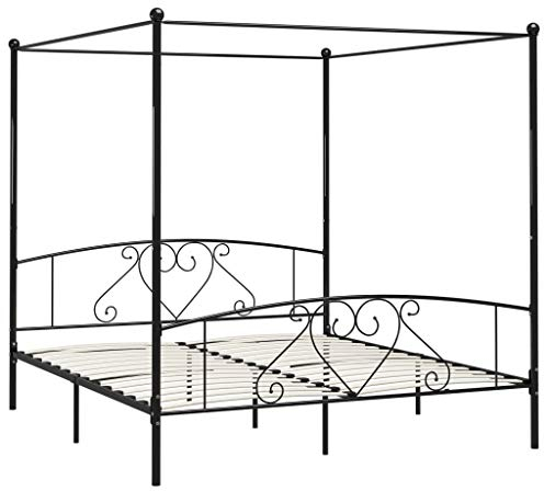 Tidyard Himmelbett Gestell Himmelbett Metallbett Bettgestell Bett Bettrahmen für Schlafzimmer oder Gästezimmer Schwarz Metall 180 x 200 cm