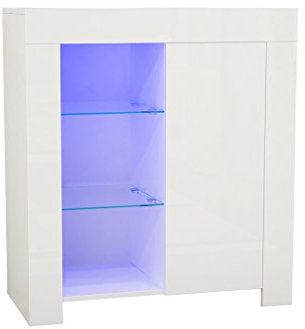 Panana Sideboard Storage Cupboard High Gloss Front Cabinet RGB Multicolor LED Lighting with Doors and Shelves Living Room Furniture (White)