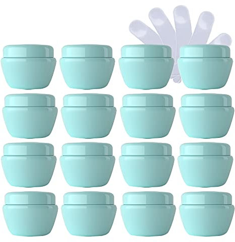TIANZD 24 Pièces Vides Petit 30 ml Vert Pot en Plastique avec Couvercle 30 g Pots de Cosmétique Crème de Bouteille Contenant pour des Produits Cosmétiques Baume à Lèvres avec 6x Spatules
