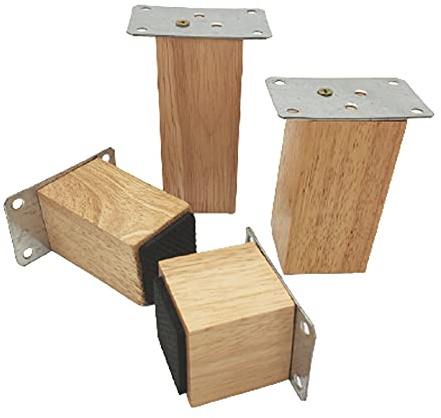 4 Stück Massivholz Ersatz Möbelfüße Möbelbeine,Quadrat,Holz Sofa Beine,Schrankfüße aus Holz,DIY Eiche Tischfuß,Möbelfüsse,mit Montageplatten und Schrauben,5cm Breit (5cm,wood color)