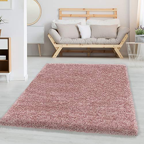 Carpettex Hochflor Teppich Wohnzimmer 140 x 200 cm Rosa - Flauschiger Teppich Extra Weich und Pflegeleicht - Shaggy Teppich Modern Einfarbig Design - Teppich für Schlafzimmer, Esszimmer und Küche