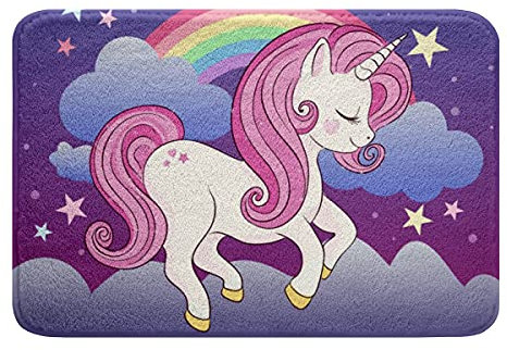 Regenbogen Einhorn Badematte, Mädchen Kawaii Teppich 20 X 32, Prinzessin Schlafzimmer Teppich Magische Tier Türmatte Teppich, Cartoon Pferd Küchenmatte Indoor Outdoor Teppich Bodenmatten Lila