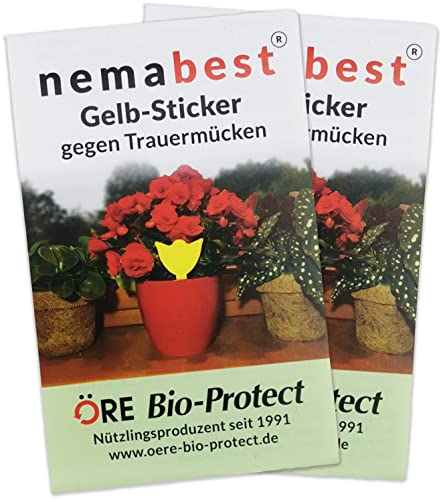 nemabest® 20 Gelb-Sticker gegen Trauermücken, steckbare und giftfreie Gelbtafeln/Gelbfallen auch gegen weitere Fliegende Schadinsekten wie Thripse, Blattläuse, Weiße Fliegen u. a.
