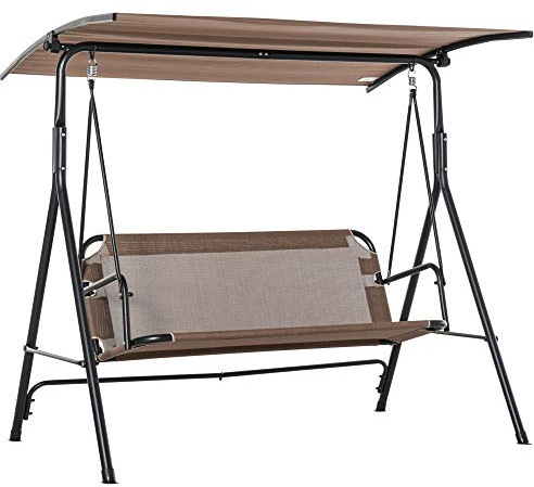 Outsunny Dondolo da Giardino Terrazza 2 Posti con Tettuccio Parasole Regolabile, Metallo e Texteline 172x110x155cm Marrone