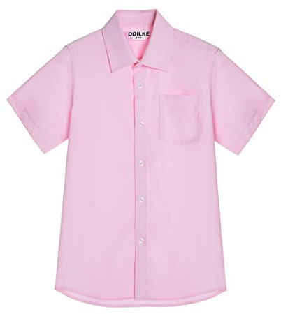 Chemise d'école à manches courtes pour garçons uniformes uniformes, coupe régulière, rose, 15-16 ans