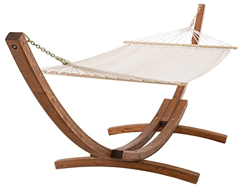 CLP Hängematte Miramar Mit Holzgestell I Stabhängematte I Liegefläche 200 x 120 cm I Lärchenholz Massiv, Farbe:Creme