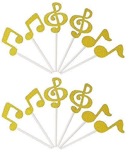 Honbay 48PCS Glitter Music Notes Cupcake Toppers Musical Symbols Cake Toppers Fruit Dessert Picks Cake Decorations for Birthday, Wedding, Themed Party, etc (Gold)
