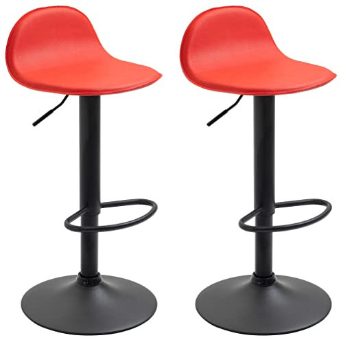 CLP 2er Set Barhocker Lana V2 Mit Kunstlederbezug I 2 x Höhenverstellbarer Barstuhl Mit Lehne, Farbe:rot, Gestell Farbe:schwarz
