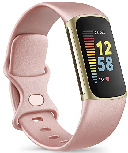 Mugust Armband Nur für Fitbit Charge 5/Fitbit Charge 6 Armband Damen Herren, Weiche Sport Ersatzarmbänder Kompatibel mit Fitbit Charge 5/Fitbit Charge 6 (Small, Roségold)
