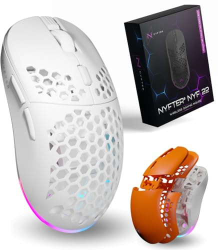 Nyfter - NYF22 Wireless Gaming Mouse Honeycomb Cover Ultraleicht 75g leistungsstark mit 400mA 19K DPI, 400 IPS 1000 hz 50h Akkulaufzeit langlebig Zwei wechselbare Cases inkl.