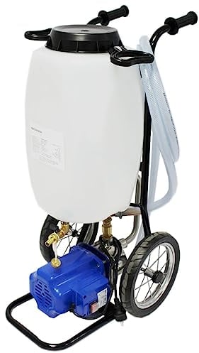 Solar-Befüllstation 25 Liter Tank Befüllpumpe Solarthermie Solarflüssigkeit Spülgerät für Solaranlagen, Heizung & Fußbodenheizung – 1200W, 63 l/min, Druckpumpe, mobil auf Fahrgestell