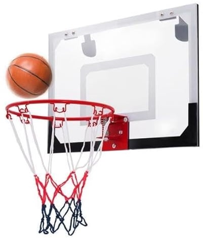 SPOTRAVEL Wall Mounted Basketball Hoop, 45 x 30cm Hanging Basket with Net, Indoor Outdoor Basketball Backboard Set for Kids & Adults