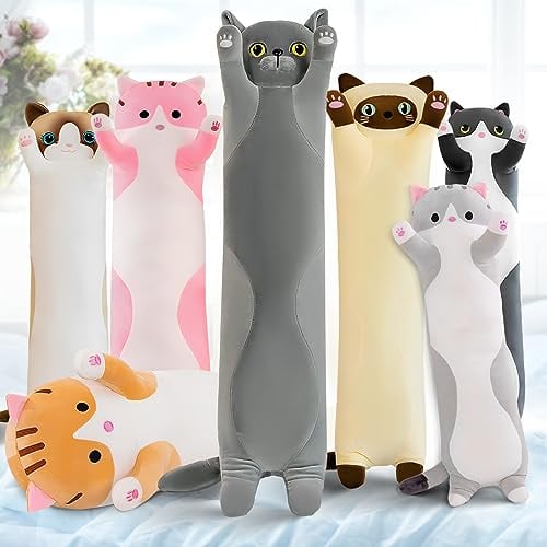 Transplant Lange Katze Stofftiere Lange Katzen Kissen Kawaii Cat Pillow Plüschtier Katze Kuscheltier Katze Kissen Süße Katzen Plüschtier Geschenke für Kinder Freunde (50cm, Britisches Blau)