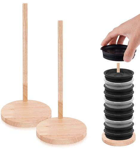 PEUTIER 2pcs Tumbler Lid Organizers, Space-Saving Design Detachable Cup Lid Organizer Wooden Tumbler Lid Storage Rack Stand for Saving Kitchen Cabinet and Countertop Space