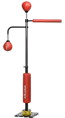 SPORTNOW 140-205cm Inflatable Boxing Bag with Reaction Bar Challenge, Freestanding Punching Bag Training Equipment, with Suction Cups, Speed Punching Bag, MMA Equipment, Red