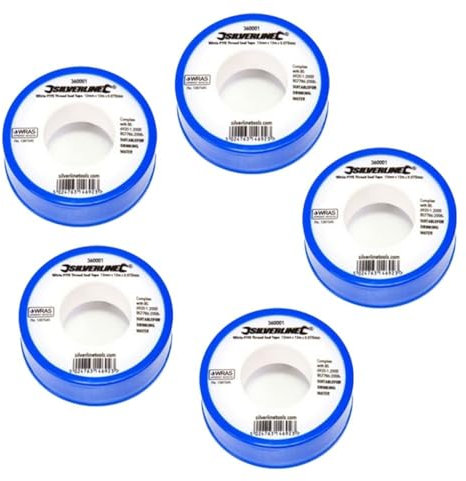Silverline White PTFE Sealant Tape Threaded Thread Seal Tape Fitting Water Plumbing Tape 12mm x 12m Pack of 5