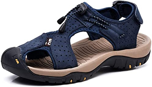 Herren Outdoor Wandern Leder Sandalen Wasserschuhe Rutschen Geschlossene Zehe Sport Sandalen Gehen Fischer Klettern Sommer(Blau,43/44 EU,43 Markengröße
