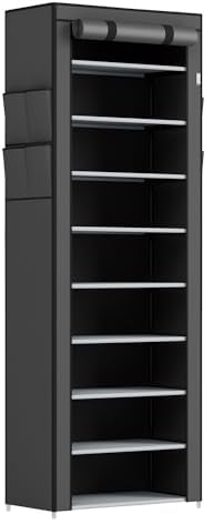 Juskys Schuhschrank M 9 Ebenen, Schuhregal geschlossen 25 Paar Schuhe, Stoff Bezug wasserabweisend, Schuhaufbewahrung Stoffschrank Stecksystem Grau