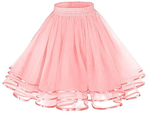 Tütü Rock Damen Karneval Kostüm Tüllrock Rüschen 50er Tütü Rock Kurz Ballett Unterrock Crinoline Petticoat Tutu Karneval Party Halloween Faschingskostüme Tüllrock Rosa