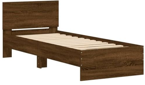 vidaXL Bettgestell, Bettrahmen mit Lattenrost, Bett Gästebett mit Kopfteil, Einzelbett Schlafzimmerbett Schlafzimmermöbel, Braun Eichen-Optik 90x190cm