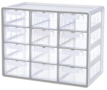 BLUE GINKGO Großer Aufbewahrungsschrank mit 12 Schubladen – stapelbare Perlen- und Bastelaufbewahrung, Hardware-Kleinteile-Organizer, Lehrer-Werkzeugkasten (hergestellt in Korea) – Grau