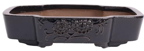 generisch Bonsai - Schale eckig 41.5 x 34.5 x 9 cm, mit Relief, dunkelblau, handgemacht, frostfest 40402
