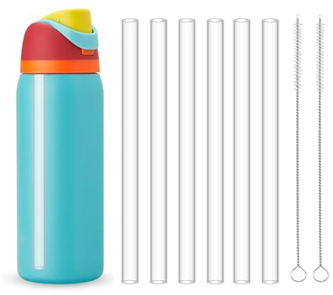 WK ieason 6Pcs Replacement Plastic Straws for Owala FreeSip 24oz & 32oz Reusable Drinking Starws for Flip Insulated Stainless Steel Water Bottle 24 oz, with 2pcs Straw Cleaner Brushes