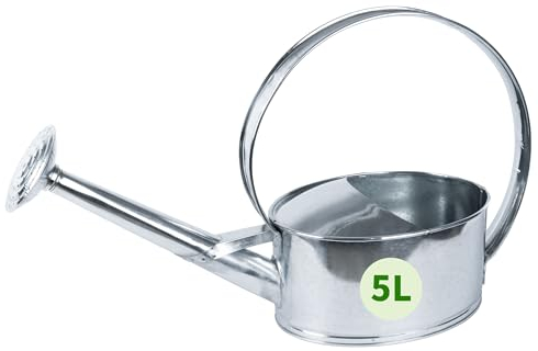 TTL Garden Annaffiatoio in Metallo Zincato da 5 L - Ovale Con Doccetta Svitabile - Robusto e Pratico in Acciaio Inox Argento