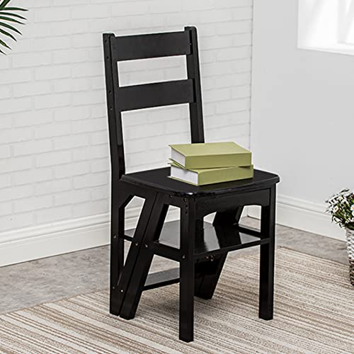 Multifunktionaler Indoor-Kletterhocker und 4-stufige klappbare Holzleiter für Bibliothek, Bücherregal und Blumenpräsentation, in der Farbe Schwarznuss – Ihr Ultimatives Wohnaccessoire!