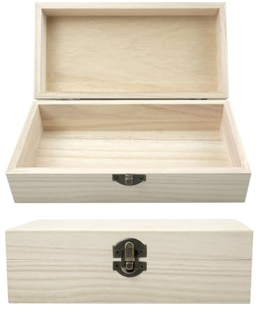 oupados Small Wooden Chests Storage Box Unfinished Rectangular Wooden Box Natural Wooden Box Suitable For Storage Of Jewellery, Tea, DIY Crafts 20×10×6cm