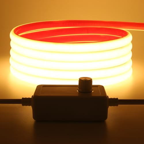 Wisada AC220-240V Dimmbar COB Neon LED Band 12M,Wasserdicht IP65 Naturweiß Neon LED Leuchtband Selbstklebend, 288LEDs/m Superhell FCOB Streifen(Schnitt alle 50cm) Flexible LED Strip für Weihnachten