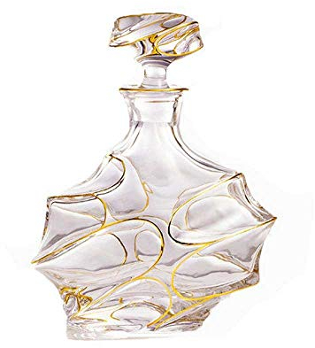 Carafe en verre cristal sans plomb avec bouchon géométrique hermétique – Carafe à whisky for vin, bourbon, brandy, liqueur, jus, eau, bain de bouche. Verre italien sans plomb |