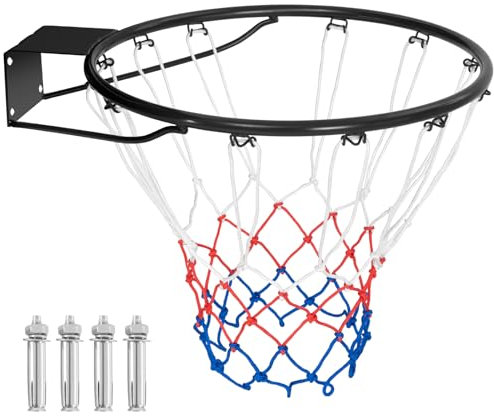 GYMAX Ø 45cm/37cm Basketballkorb, Basketballnetz mit Ring, Netz & Halterung, wetterfester Basketballring in Profigröße zur Wandmontage, für Schulhöfe & Sporthallen (Ø45cm,Schwarz)