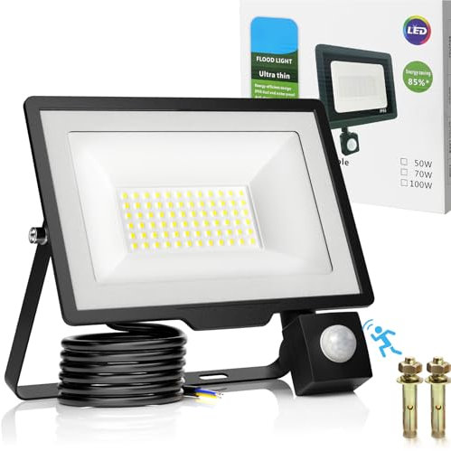 RISEMART Security Lights Outdoor Motion Sensor, 50W 5000LM LED Mains Powered PIR Flood Light, IP66 Waterproof & Shock Resistant Floodlight for Garden, Backyard, Garage, Porch, Patio