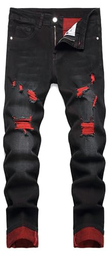 Herren Slim Fit Stretch Jeans Zerrissene Skinny für Männer, Distressed Destroyed Straight Leg Fashion Comfort Flex Waist Jeanshose, Teenager Lässige Mode Designer Denim Hose