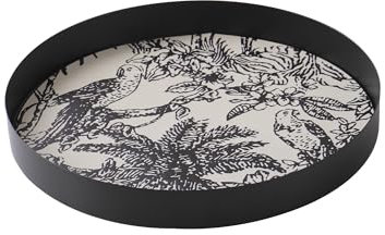 SLHEQING Perfume Trays, Black Cosmetic Tray Metal Vanity Decorative Trays Vintage Bathroom Tray, Round Dressing Table Organiser (25cm)