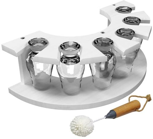 HURZMORO Wooden Storage Rack for Glencairn Whisky Glass, 6 Whiskey Glasses Holder for Organizer,Compatible with Glencairn Whiskey Glasses Set of 6,White