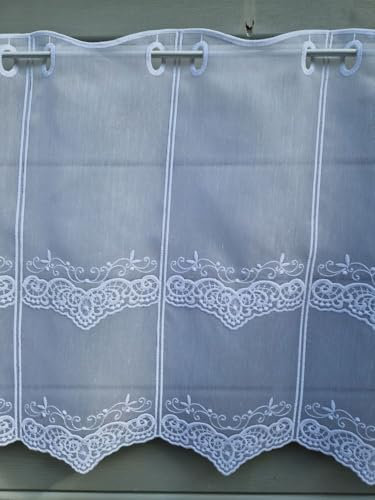 Arinosa Scheibengardine Landhaus Shabby Chic Stickerei Weiss 15, 45 o. 60 cm H, ab 1 M, Höhe:60