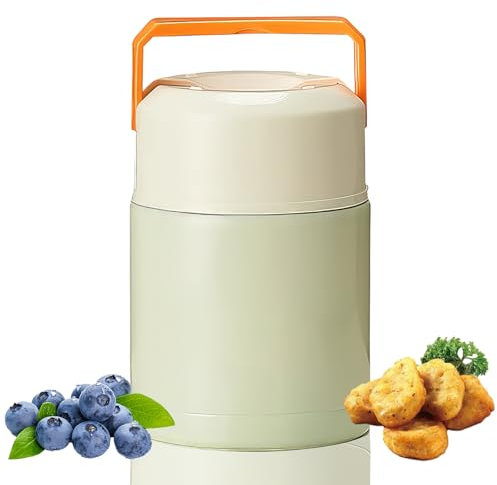 Palmcee Food Flask, 800ml Stainless Steel Thermos, Vacuum Insulated Container With Spoon for Hot Food, Soup - Work, School, Travel, Home (Green)